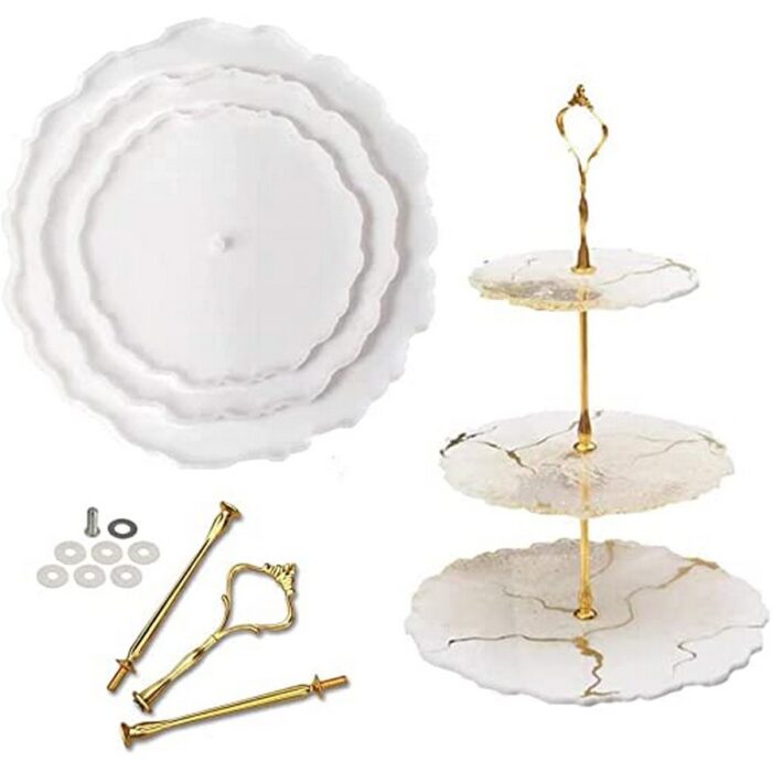 3 Tier Cake Stand Resin Tray Molds, Silicone Cake Stand Molds for Resin, Epoxy Resin Tiered Tray Mold