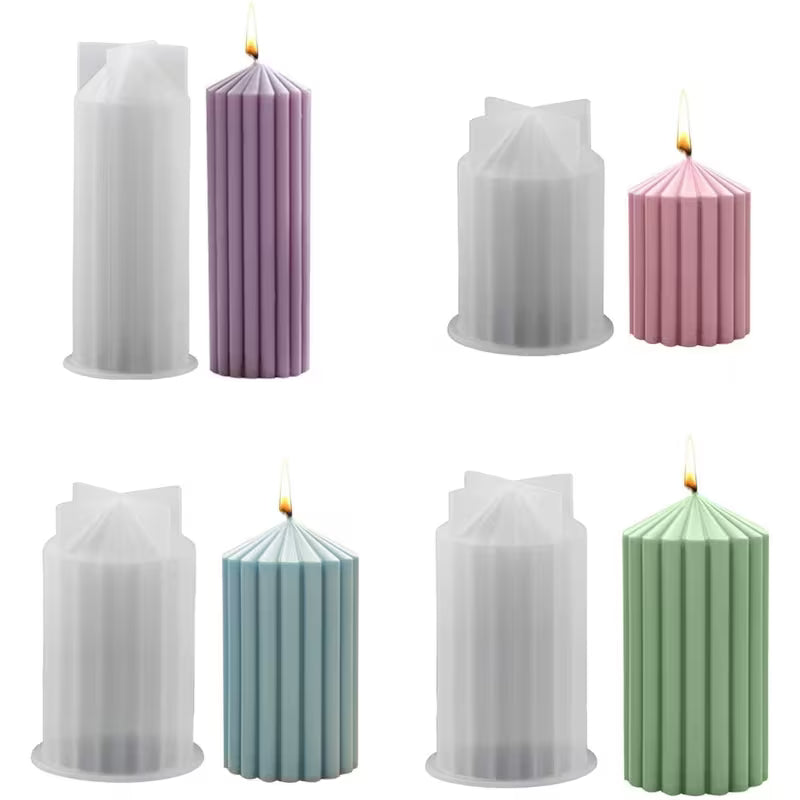 Cylinder Geometrical Stripes Pillar Candle Silicone Mold