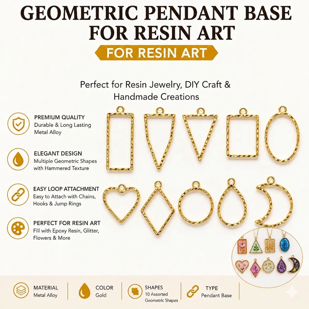Resin Art Geometric Pendant Frames for Handmade Jewelry Golden and Silver