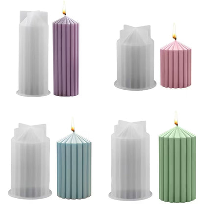 Cylinder Geometrical Stripes Pillar Candle Silicone Mold