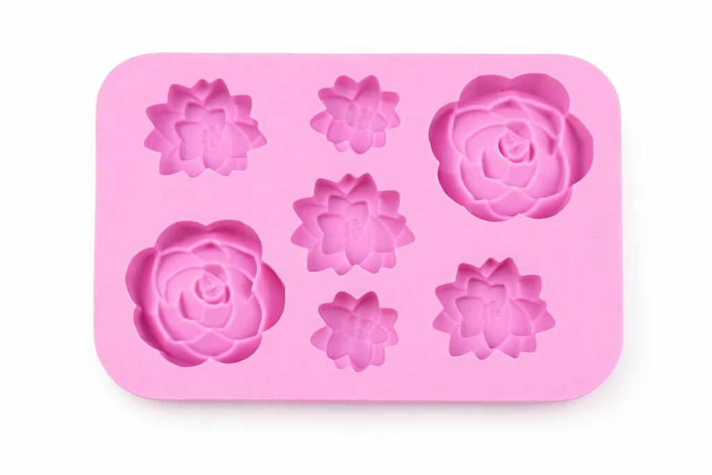 6 Cavity Flower Silicone Mold – Rose & Succulent Candle & Soap Making Mold